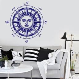 Wall Vinyl Decal Compass Sun Ornament Nautical Marine Science Traveling Modern Beach Home Decor - #1121Dz - thumbnail 2
