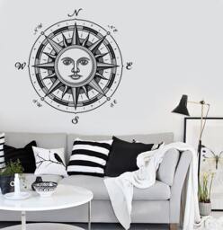 Wall Vinyl Decal Compass Sun Ornament Nautical Marine Science Traveling Modern Beach Home Decor - #1121Dz - thumbnail 1