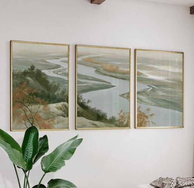 River Delta Trio, Coastal Wetland Wall Art Set - image 1