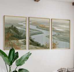 River Delta Trio, Coastal Wetland Wall Art Set - thumbnail 1