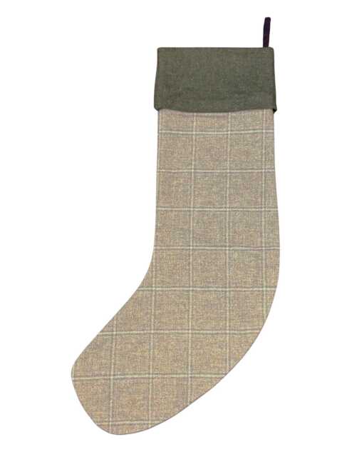 Tweed 100% Wool Christmas Stocking in Ivory Beige Grey Windowpane Design - image 1