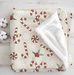 Candy Cane - Beige, Sherpa Fleece Blanket, Decor, Kids Bedding, Blankets, Children's Room, Christmas Festive Blanket