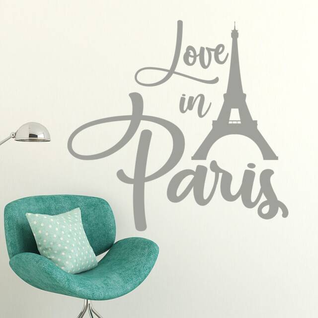 Quotes Wall Decals, Love in Paris Decal, Vinyl Eiffel Tower Girl Room Decor, Bedroom Decor Dm114 - image 1