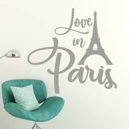 Quotes Wall Decals, Love in Paris Decal, Vinyl Eiffel Tower Girl Room Decor, Bedroom Decor Dm114 - thumbnail 1