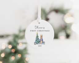 Personalised Baby's First Christmas Decoration - Keepsake Bauble Gift Ceramic Ornament 1st Rabbit - thumbnail 1