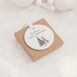Personalised Baby's First Christmas Decoration - Keepsake Bauble Gift Ceramic Ornament 1st Rabbit - thumbnail 2