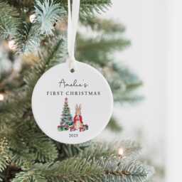 Personalised Baby's First Christmas Decoration - Keepsake Bauble Gift Ceramic Ornament 1st Rabbit - thumbnail 3
