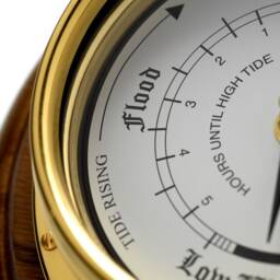 Classic Tide Clock On English Dark Oak Mount, Heavy Lacquered Brass Case, Nautical Tidal Fishing Coastal Clock, Handmade in England By Tabic - thumbnail 3