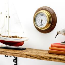 Classic Tide Clock On English Dark Oak Mount, Heavy Lacquered Brass Case, Nautical Tidal Fishing Coastal Clock, Handmade in England By Tabic - thumbnail 2