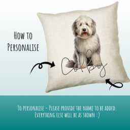 Personalised Old English Sheep Dog Cushion Gift Printed Name Design - Throw Pillow -Bedroom Birthday Christmas Cs560 - thumbnail 3