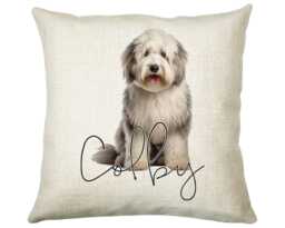 Personalised Old English Sheep Dog Cushion Gift Printed Name Design - Throw Pillow -Bedroom Birthday Christmas Cs560 - thumbnail 1