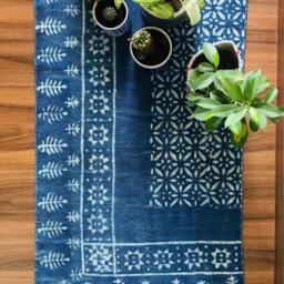 Handmade Cotton Indigo Dhurrie Rug, Block Print Small Rug - 2x3 - thumbnail 3