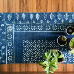 Handmade Cotton Indigo Dhurrie Rug, Block Print Small Rug - 2x3 - thumbnail 4