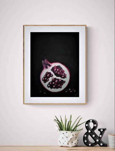 Pomegranate Oil Pastel Painting Minimalist Kitchen Wall Art - image 1