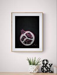 Pomegranate Oil Pastel Painting Minimalist Kitchen Wall Art - thumbnail 1