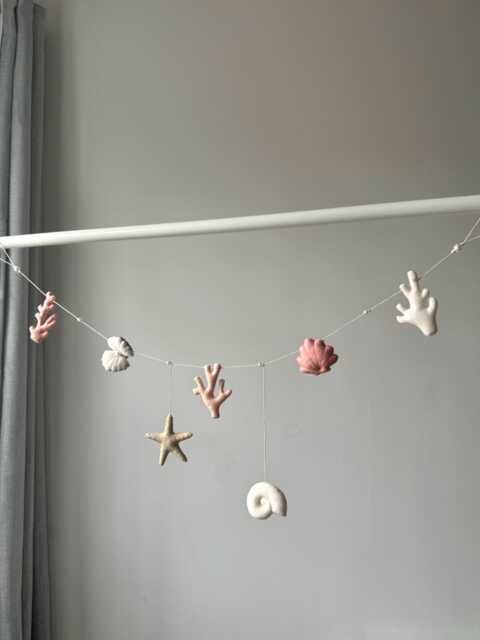 Nautical Handmade Garland Starfish, Coral, Seashells, Coastal Wall Garland, Custom Ocean Nursery Hanging Decor - image 1