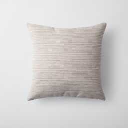 Boho Woven Stripe Pillow Cover Neutral Beige & White Cotton 18x18 - thumbnail 1