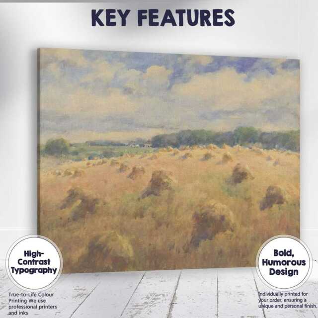 Rustic Harvest Hay Bale Field Watercolour Landscape Canvas Wall Art Print Decor Picture Ready To Hang - image 1