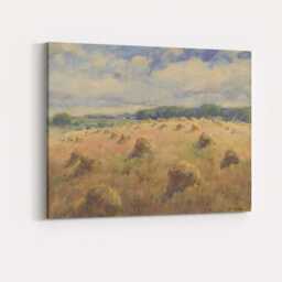 Rustic Harvest Hay Bale Field Watercolour Landscape Canvas Wall Art Print Decor Picture Ready To Hang - thumbnail 4