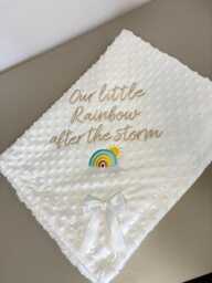 Our Little Rainbow After The Storm - Baby Blanket, Personalised Embroidered Rainbow Memorial Blanket - thumbnail 1