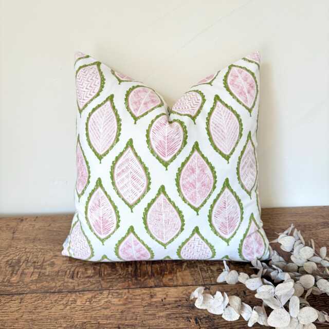 1722. Ava Pear Green Leaves Handmade 100% Cotton Cushion Cover, Various Sizes - image 1