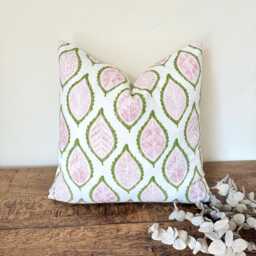 1722. Ava Pear Green Leaves Handmade 100% Cotton Cushion Cover, Various Sizes - thumbnail 1