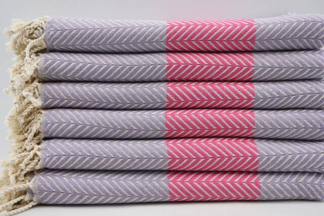 "Turkish Peshtemal, Turkish Towel, Herringbone Towel, Lilac & Pink Towel, Tribal Towel, 40""x63" - image 1