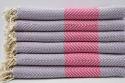 "Turkish Peshtemal, Turkish Towel, Herringbone Towel, Lilac & Pink Towel, Tribal Towel, 40""x63"