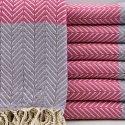 "Turkish Peshtemal, Turkish Towel, Herringbone Towel, Lilac & Pink Towel, Tribal Towel, 40""x63" - thumbnail 2