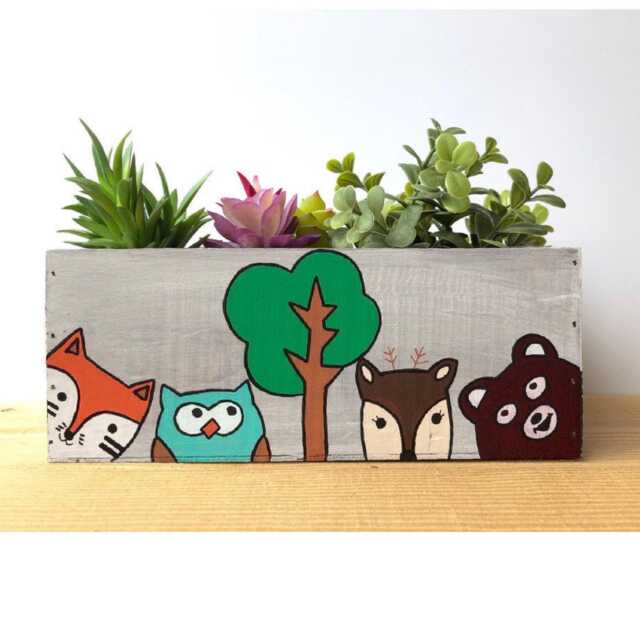 Woodland Animals Planter, Hand-Painted Nursery Decor - image 1
