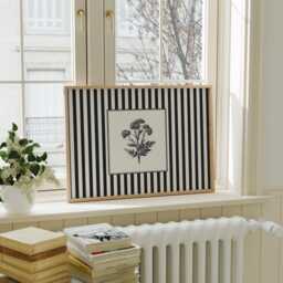Black & White Botanical Art Print - Striped Wall Elegant French Floral For Hallway Or Bedroom - thumbnail 2