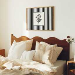 Black & White Botanical Art Print - Striped Wall Elegant French Floral For Hallway Or Bedroom - thumbnail 3