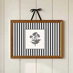 Black & White Botanical Art Print - Striped Wall Elegant French Floral For Hallway Or Bedroom - thumbnail 1