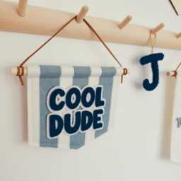 striped Rocket Space Ship Wool Felt Fabric Wall Hanging Sign Kid's Room Decor Personalised Custom Handmade Banner Decoration - thumbnail 3