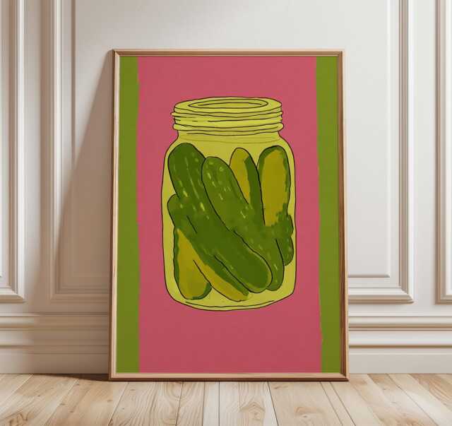 Pickles Kitchen Poster, Retro Pop Art Food Print, Colorful Modern Wall Decor, Funky Print - image 1