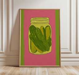 Pickles Kitchen Poster, Retro Pop Art Food Print, Colorful Modern Wall Decor, Funky Print - thumbnail 1
