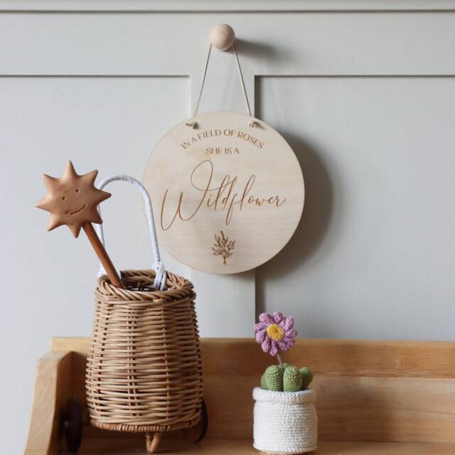 Wildflower Nursery Decor Laser Engraved Wooden Wall Hanging - image 1
