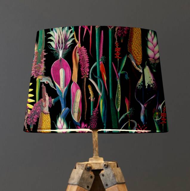 Black Botanical Velvet French Drum Lampshade, Empire in Black Ceiling Light Shade - image 1