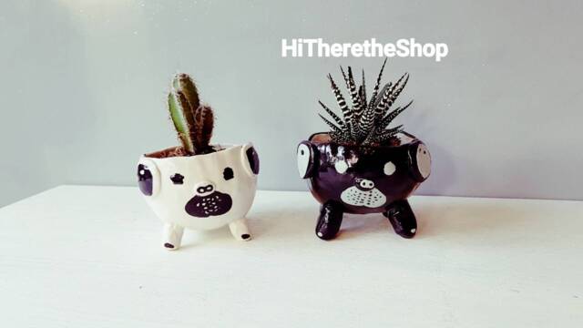 The Pug Friends Collection - Handmade Ceramic Plant Pot, Succulent Cactus Indoor Outdoor Planter, Gift Ideas, Home Studio Pottery - image 1