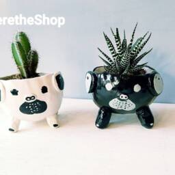 The Pug Friends Collection - Handmade Ceramic Plant Pot, Succulent Cactus Indoor Outdoor Planter, Gift Ideas, Home Studio Pottery - thumbnail 2