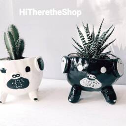 The Pug Friends Collection - Handmade Ceramic Plant Pot, Succulent Cactus Indoor Outdoor Planter, Gift Ideas, Home Studio Pottery - thumbnail 3