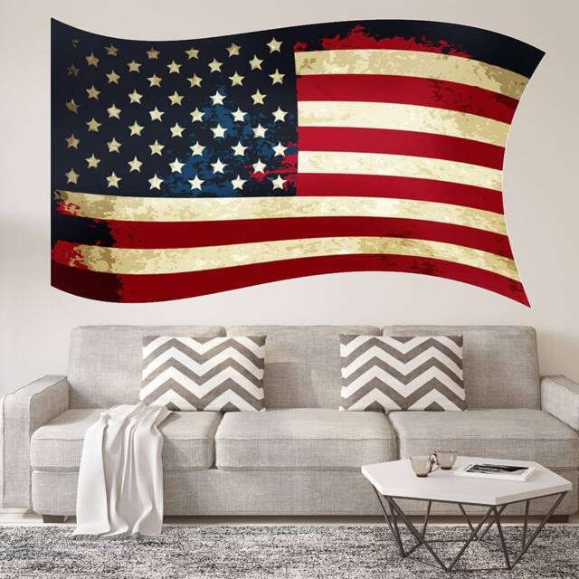 American Flag Decal - Patriotic Wall Art - Vintage Americana Wall Decor Reusable Fabric Vwaq-Ttc7-P - image 1