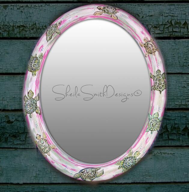 Hand Painted Oval Turtle Mirror, Beach Decor, House Art 24x30 - image 1