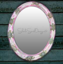Hand Painted Oval Turtle Mirror, Beach Decor, House Art 24x30 - thumbnail 1