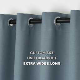 Blue Extra Wide & Long Linen Look Blackout Curtains - Custom Heavy Drapes With Country Texture - thumbnail 1