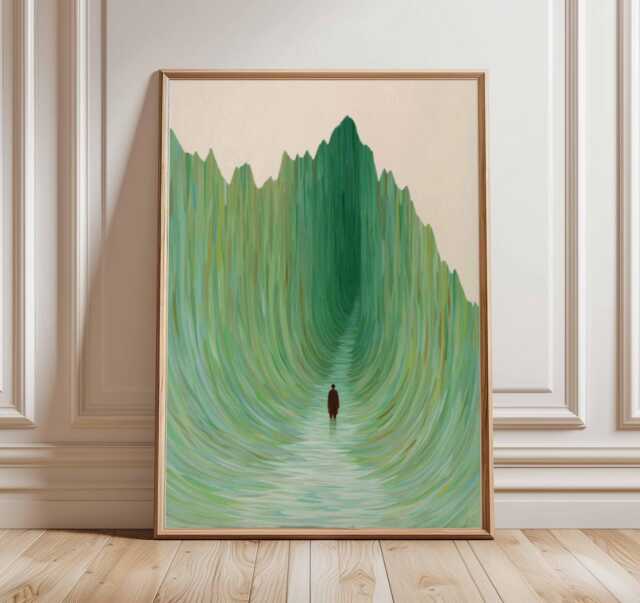 Abstract Wall Art, Green Landscape Poster, Modern Nature Print, Minimalist Mountain Path Artwork, Contemporary Decor Poster - image 1