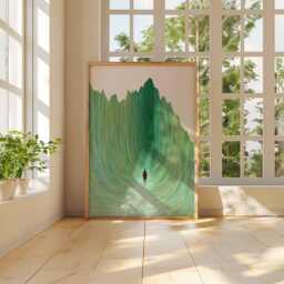 Abstract Wall Art, Green Landscape Poster, Modern Nature Print, Minimalist Mountain Path Artwork, Contemporary Decor Poster - thumbnail 3