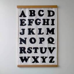 Alphabet Wall Hanging Black Felt Letters, Tasmanian Oak, Woven Cotton - thumbnail 4