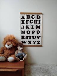 Alphabet Wall Hanging Black Felt Letters, Tasmanian Oak, Woven Cotton