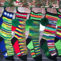 Hand Knit Christmas Stocking Red Green Block Stripe By Santa's Works - thumbnail 4